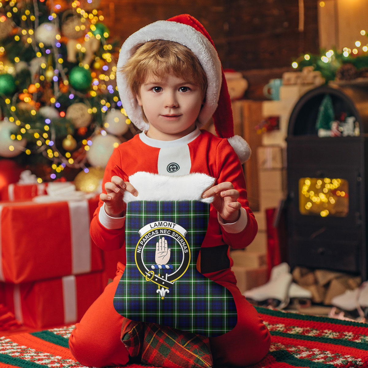 Lamont Modern Tartan Crest Christmas Stocking