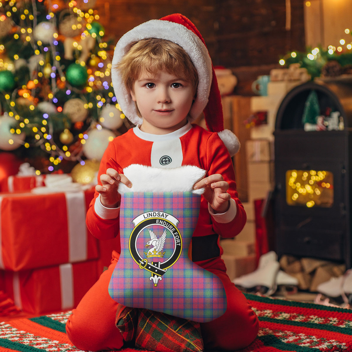 Lindsay Ancient Tartan Crest Christmas Stocking