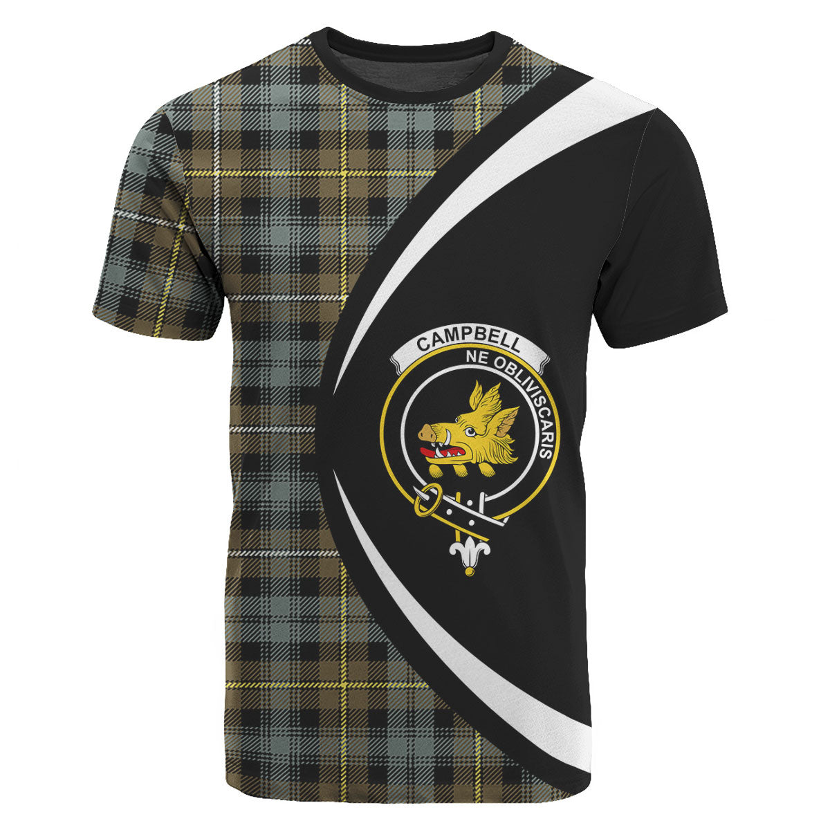 Campbell Argyll Weathered Tartan Crest T-shirt - Circle Style