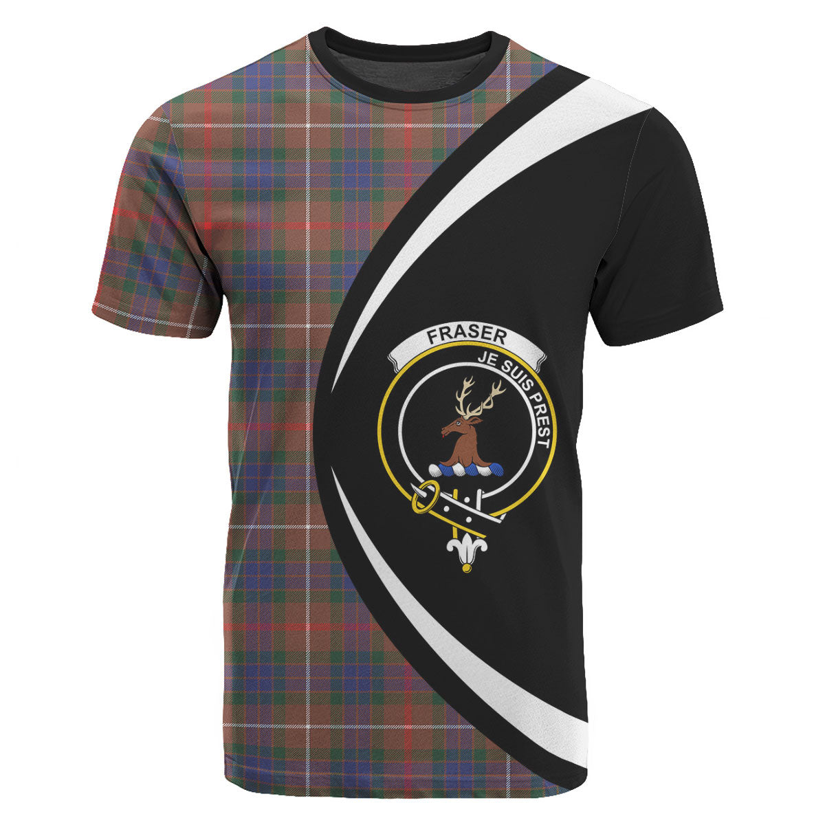 Fraser (of Lovat) Hunting Modern Tartan Crest T-shirt - Circle Style