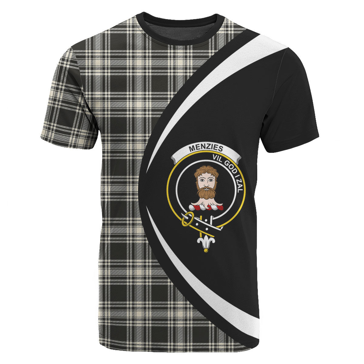 Menzies Black - White Ancient Tartan Crest T-shirt - Circle Style