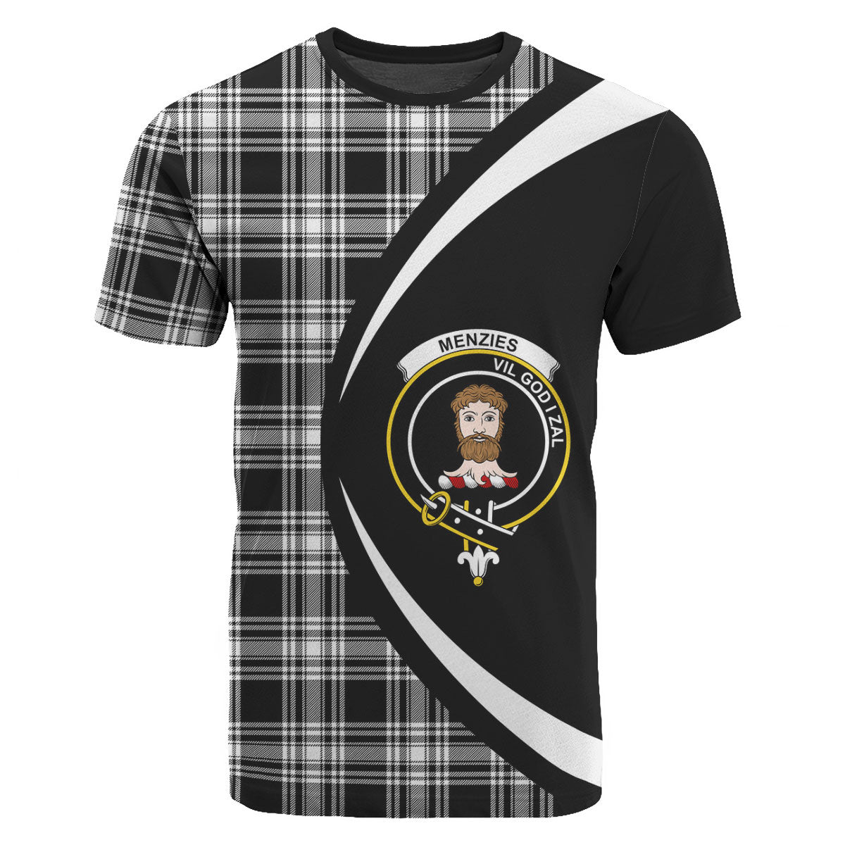 Menzies Black - White Modern Tartan Crest T-shirt - Circle Style