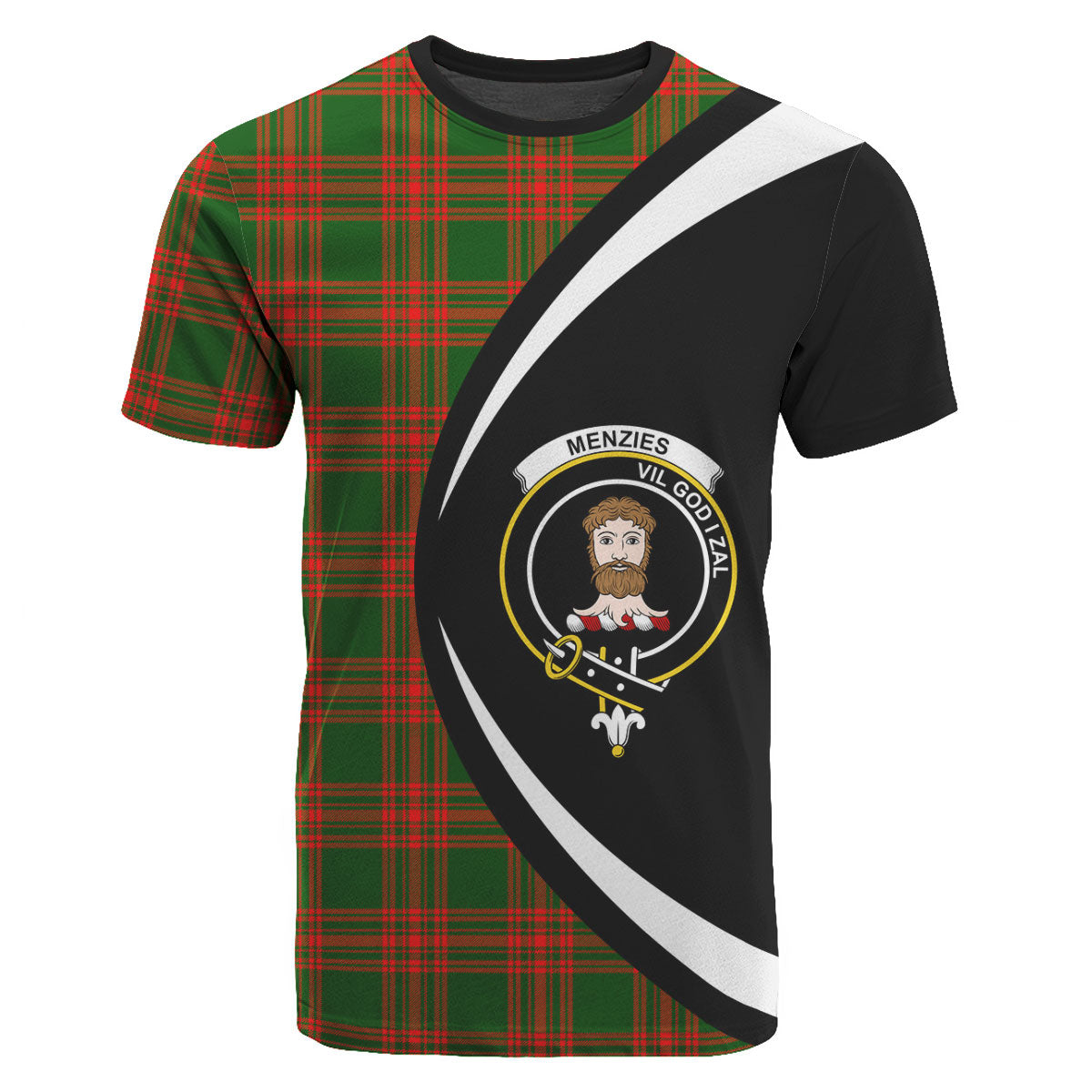 Menzies Green Modern Tartan Crest T-shirt - Circle Style