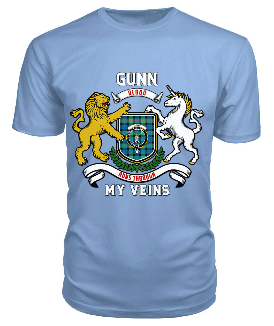 Gunn Ancient Tartan Crest 2D T-shirt - Blood Runs Through My Veins Style