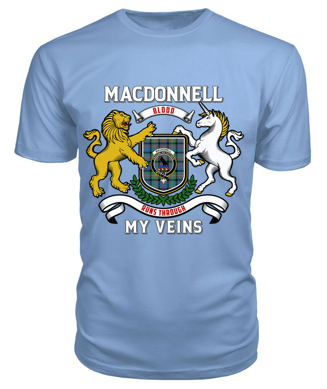 MacDonnell of Glengarry Ancient Tartan Crest 2D T-shirt - Blood Runs Through My Veins Style