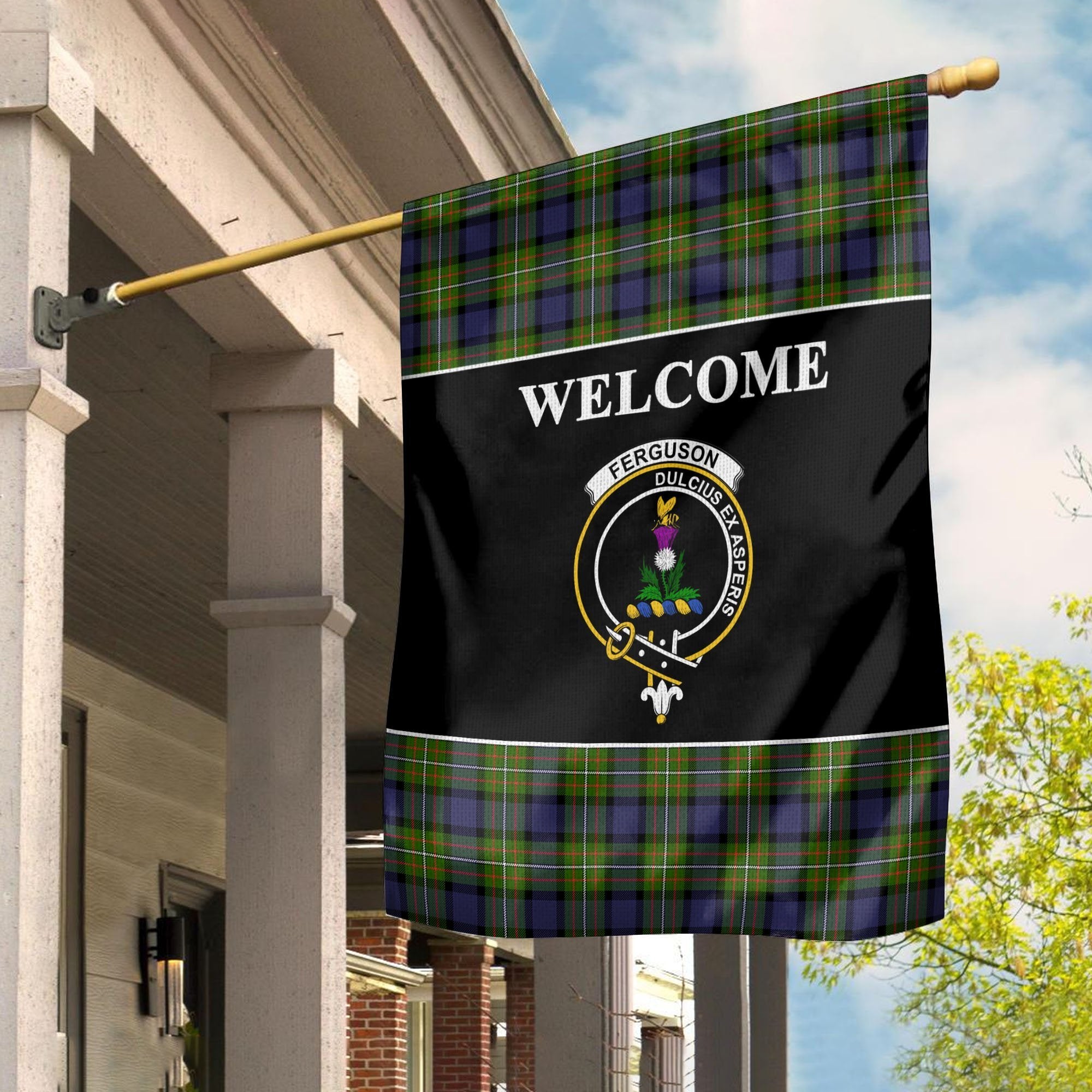 Ferguson Tartan Crest Black Garden Flag