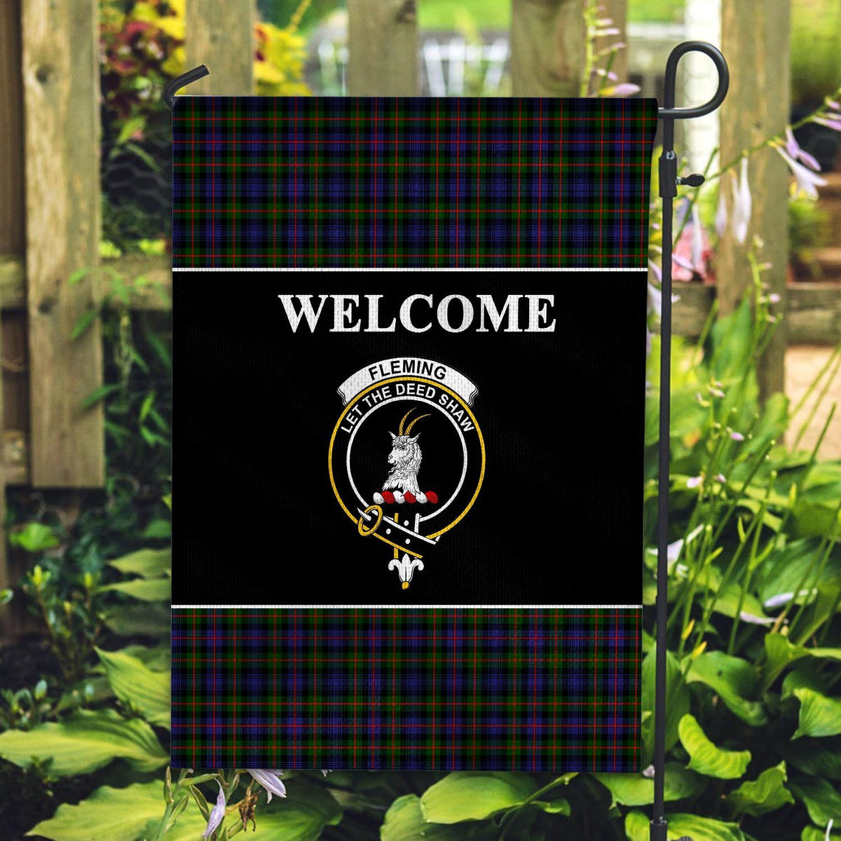 Fleming Tartan Crest Black Garden Flag