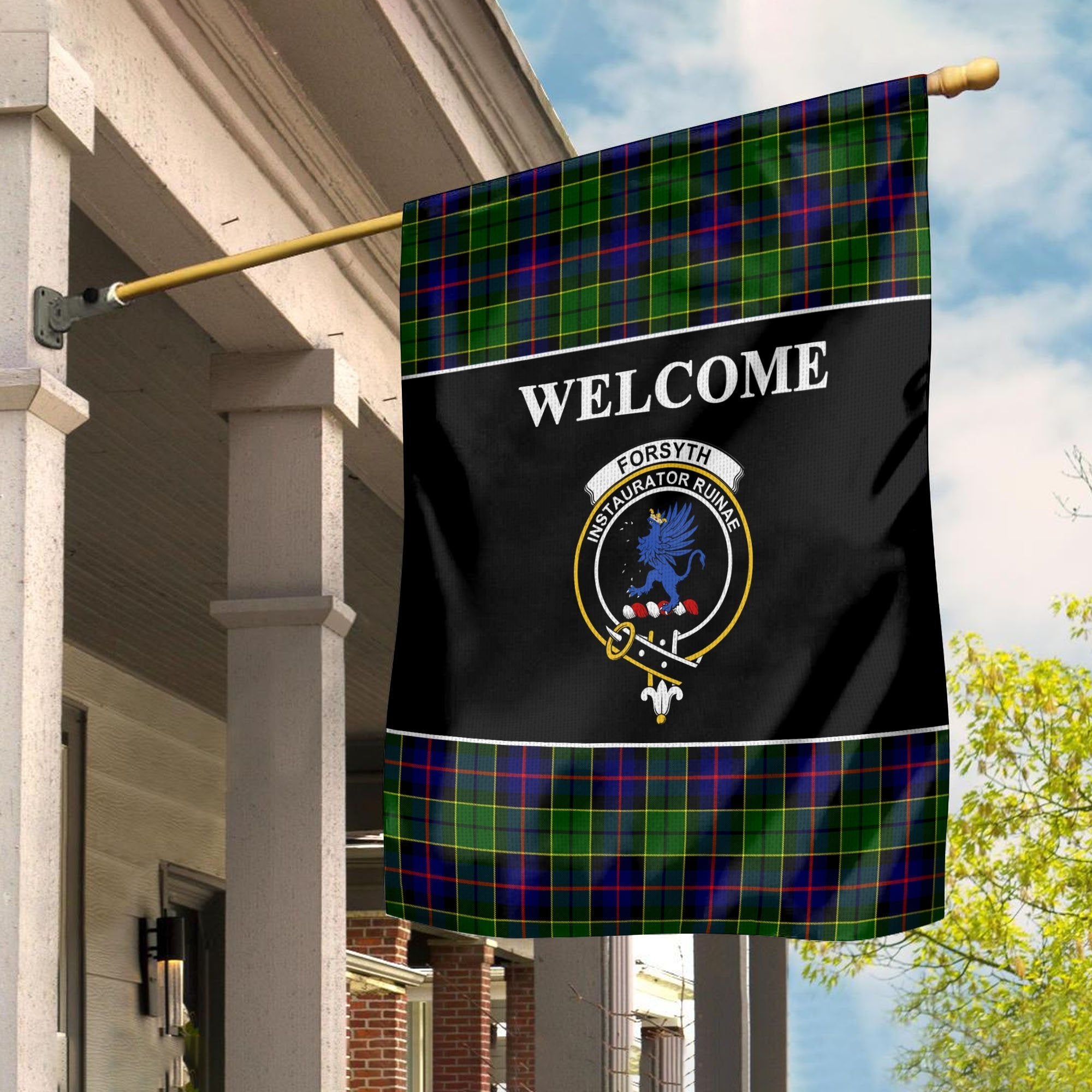 Forsyth Tartan Crest Black Garden Flag