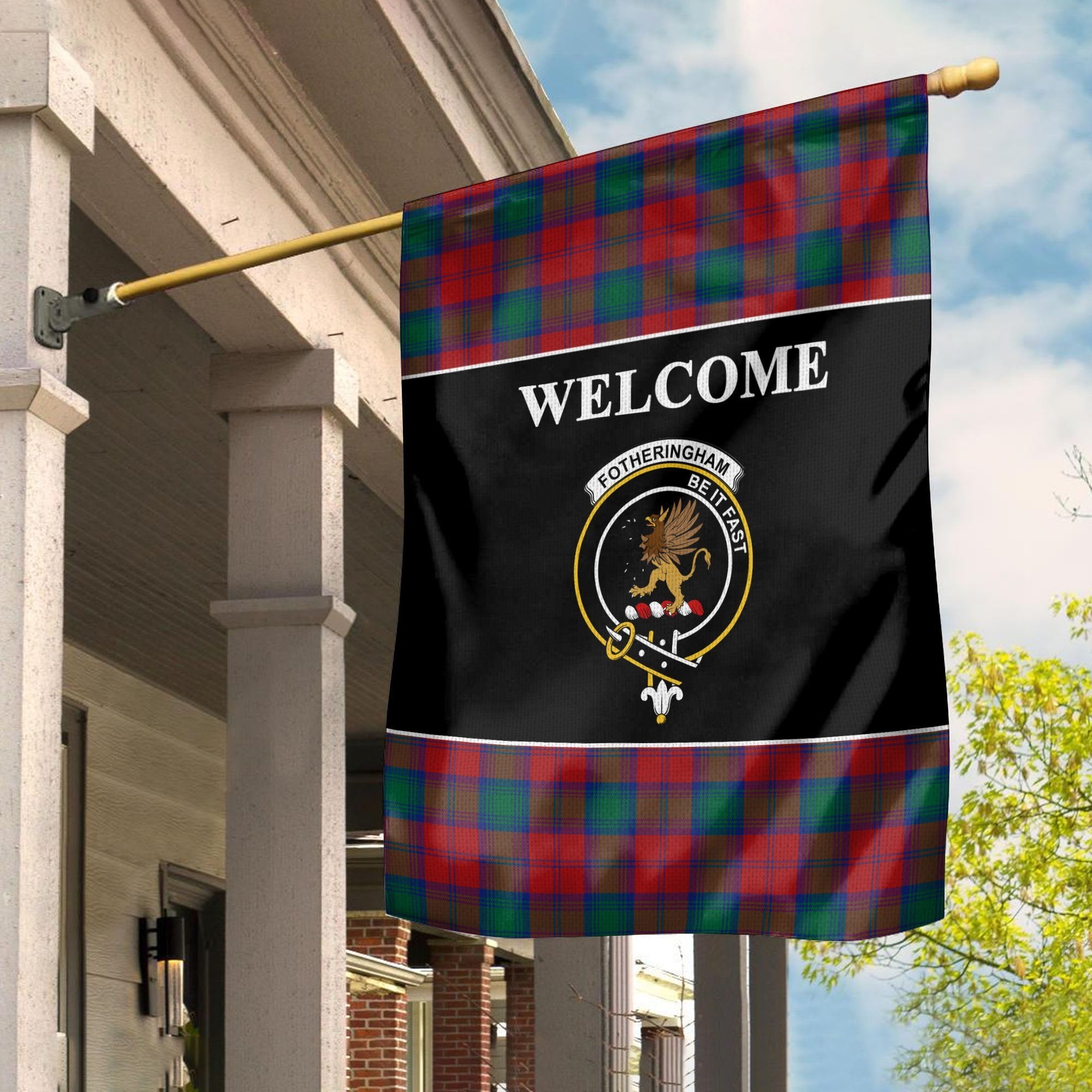 Fotheringham Tartan Crest Black Garden Flag