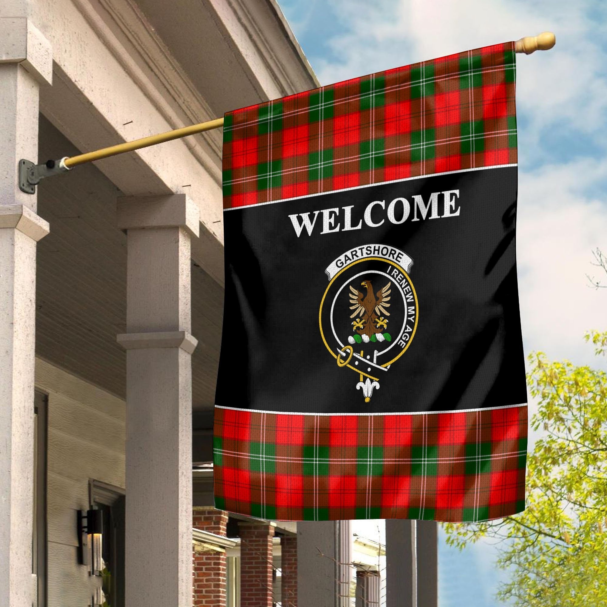 Gartshore Tartan Crest Black Garden Flag