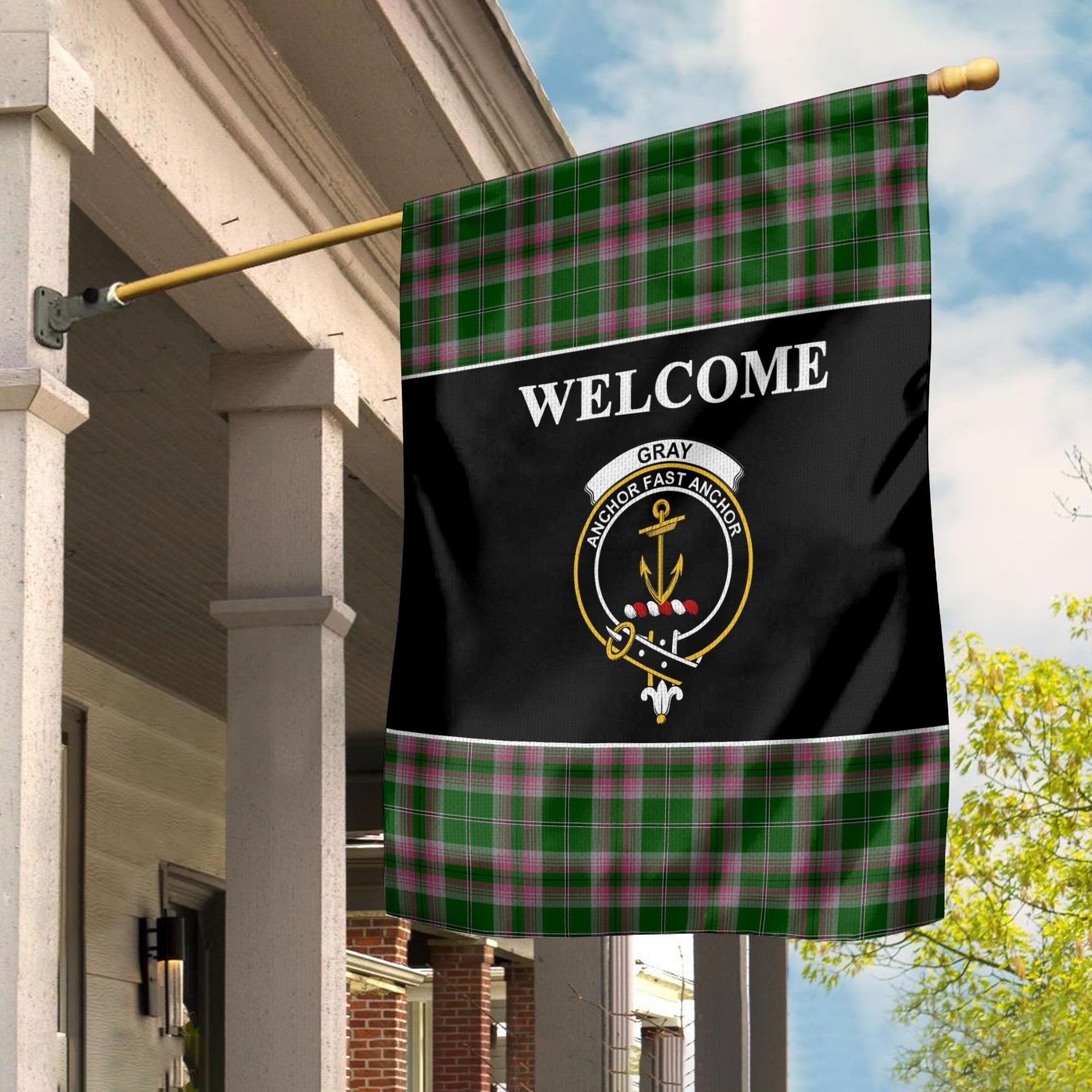 Gray Tartan Crest Black Garden Flag