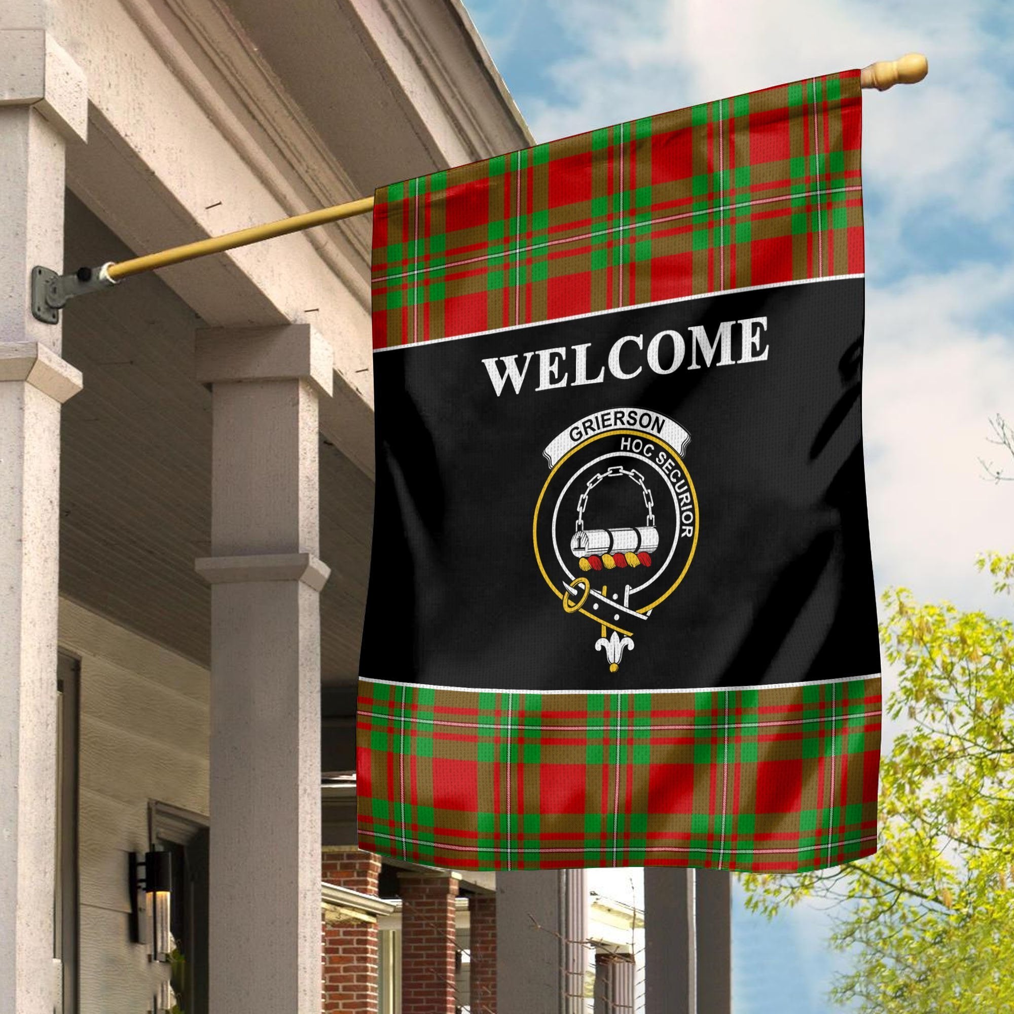 Grierson Tartan Crest Black Garden Flag