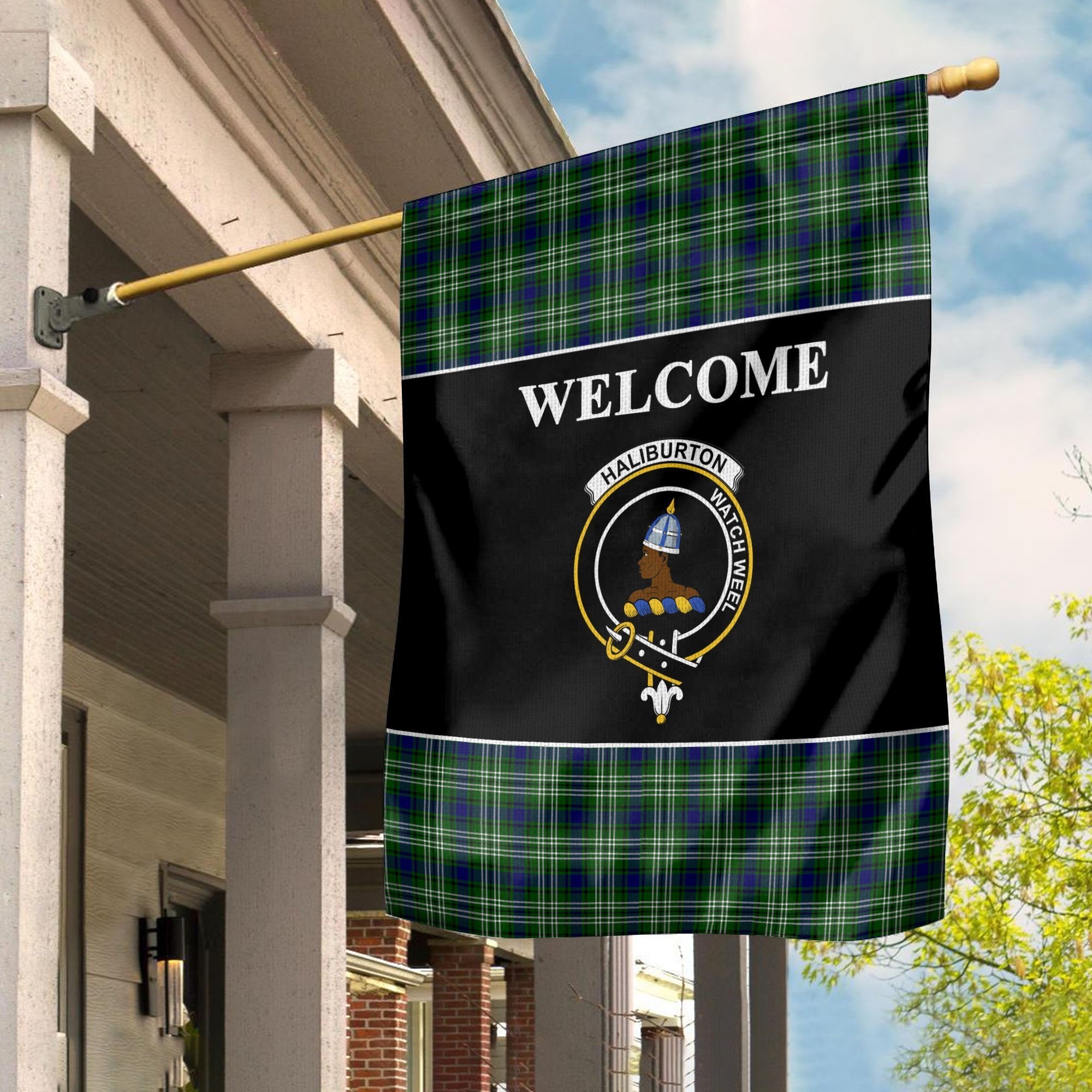 Haliburton Tartan Crest Black Garden Flag