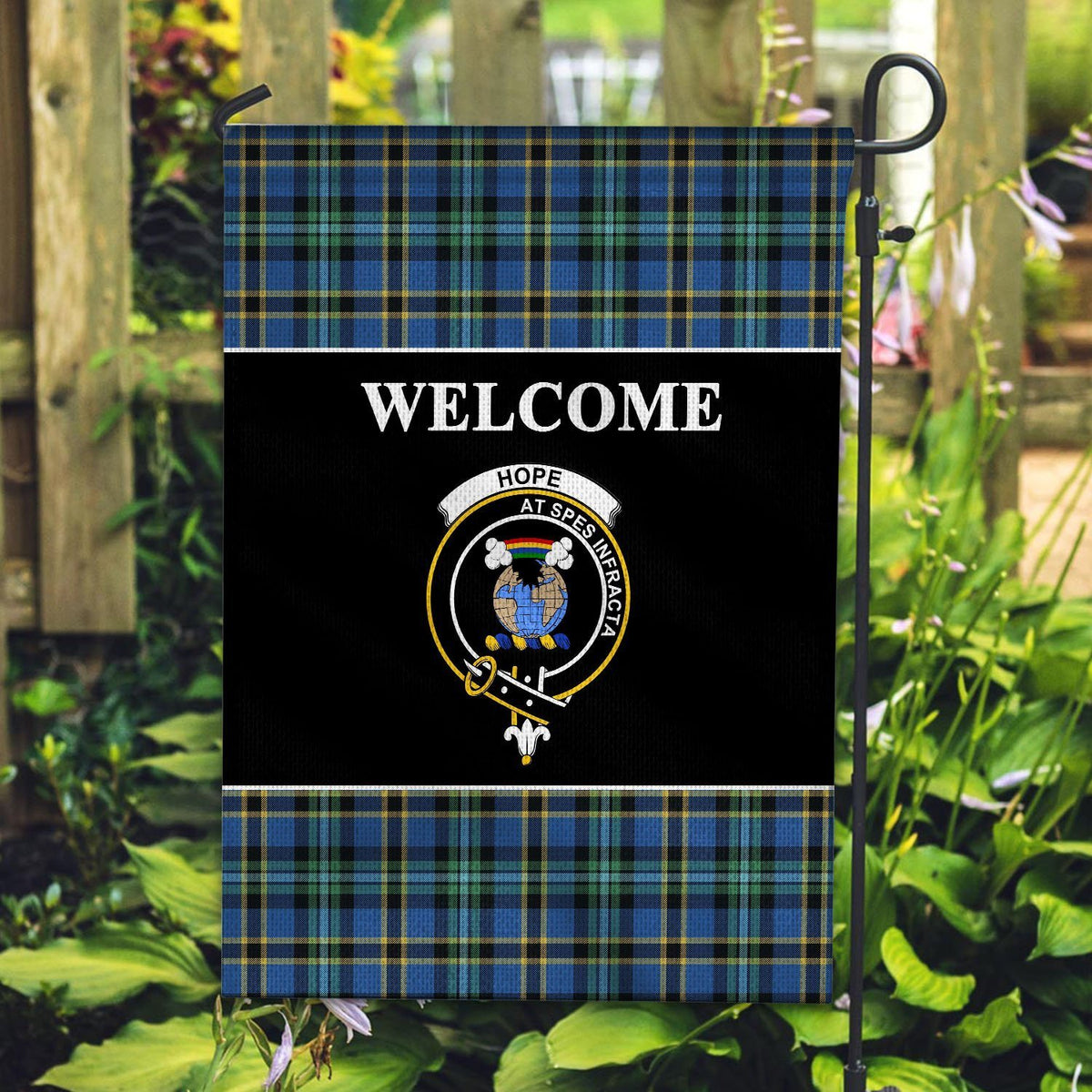 Hope Tartan Crest Black Garden Flag