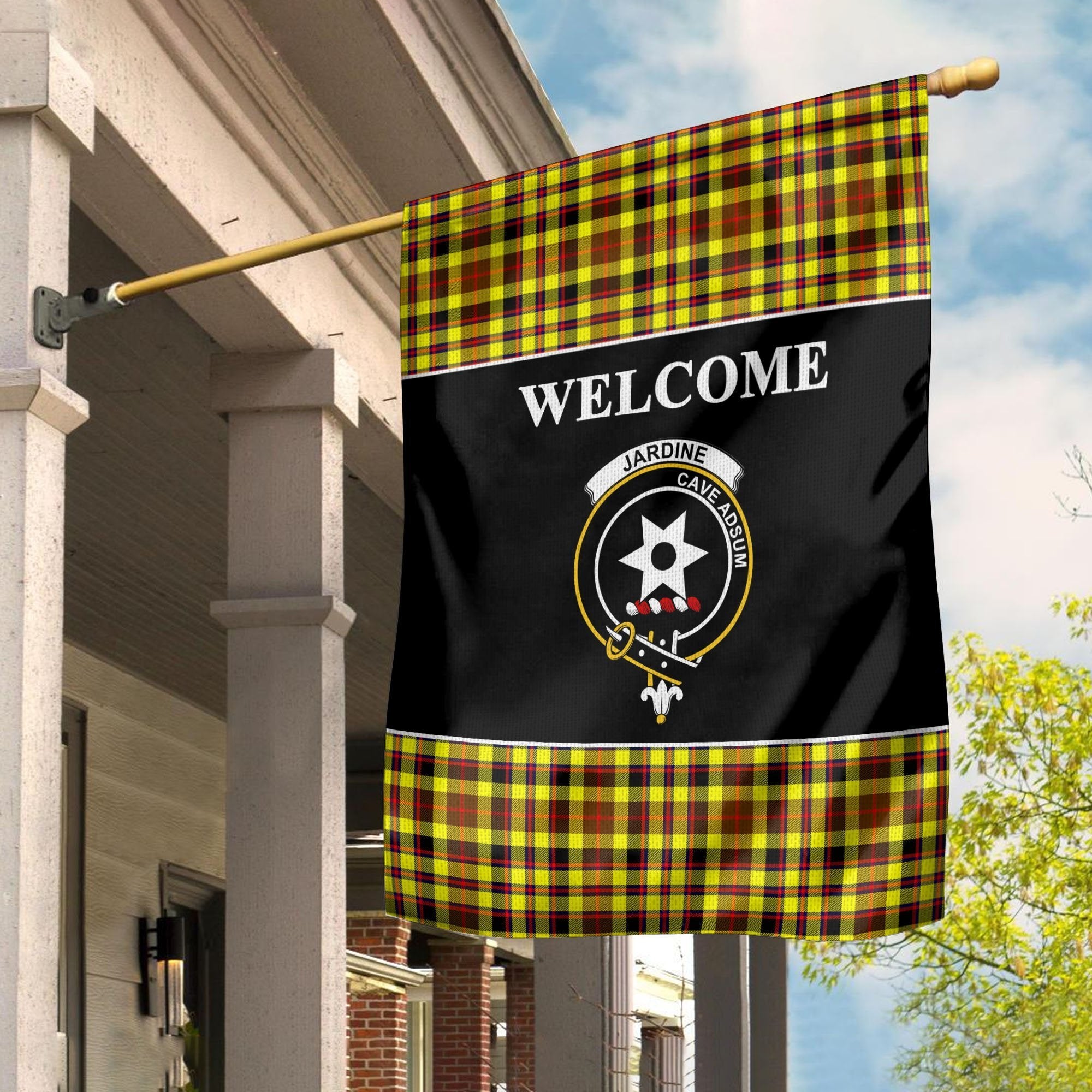 Jardine Tartan Crest Black Garden Flag