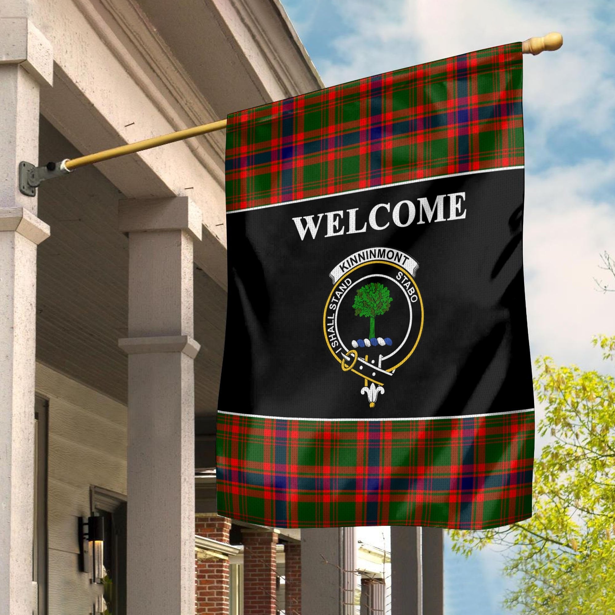 Kinninmont Tartan Crest Black Garden Flag