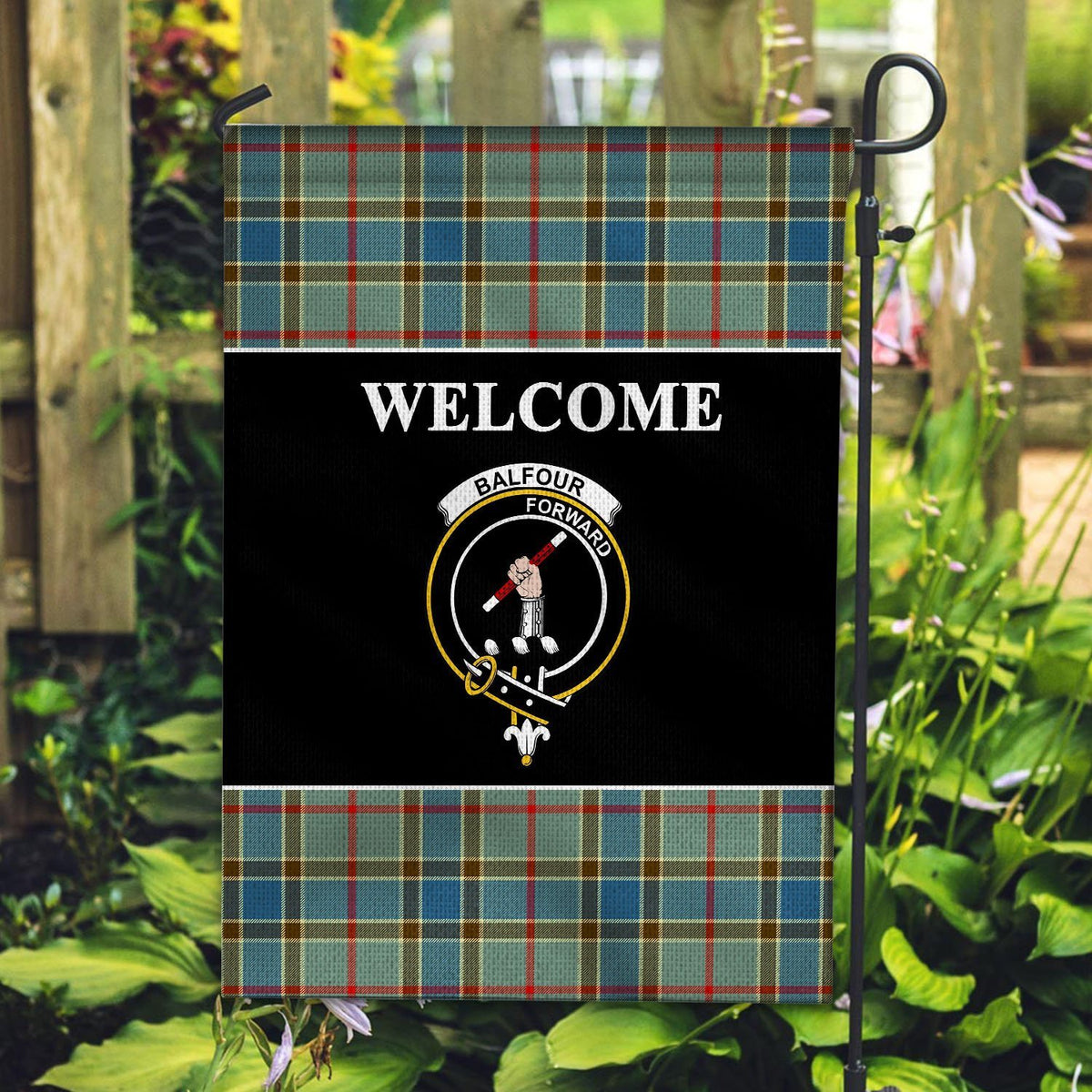 Balfour Tartan Crest Black Garden Flag