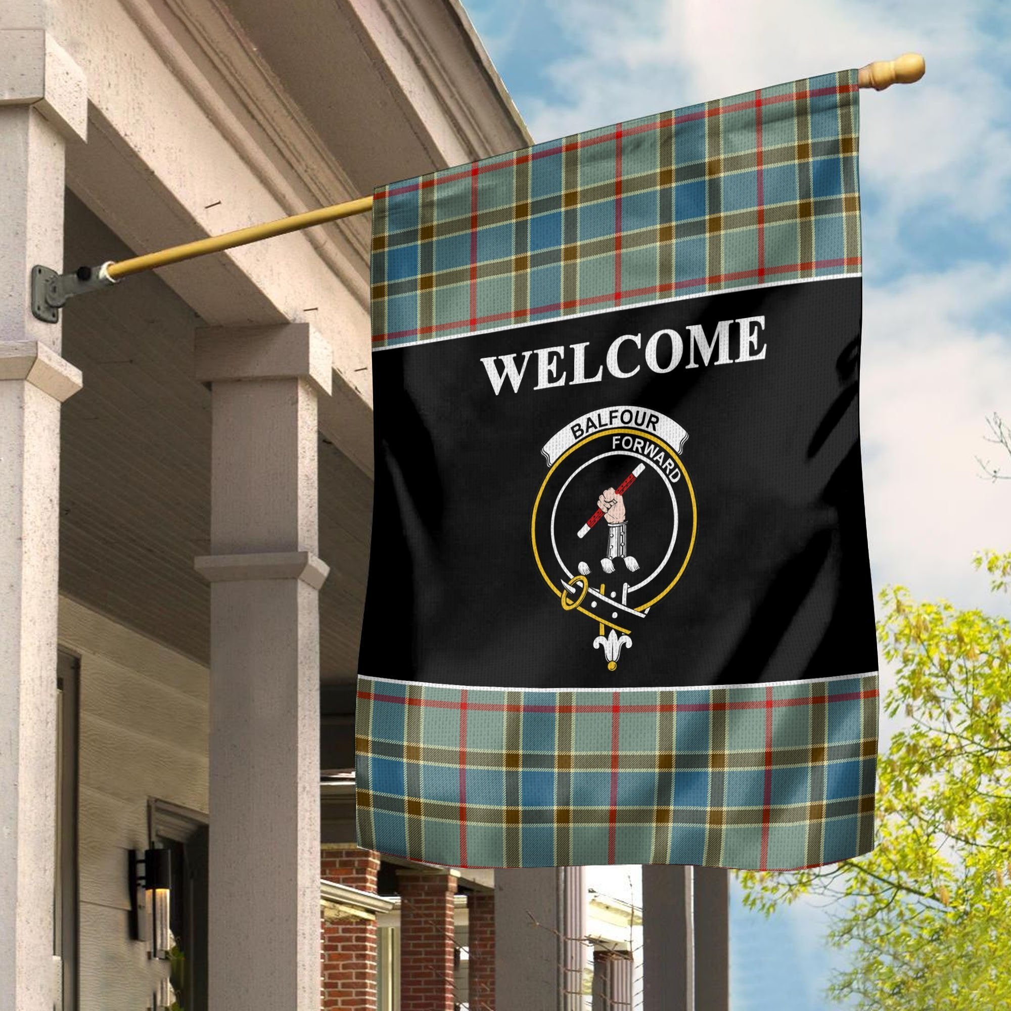 Balfour Tartan Crest Black Garden Flag