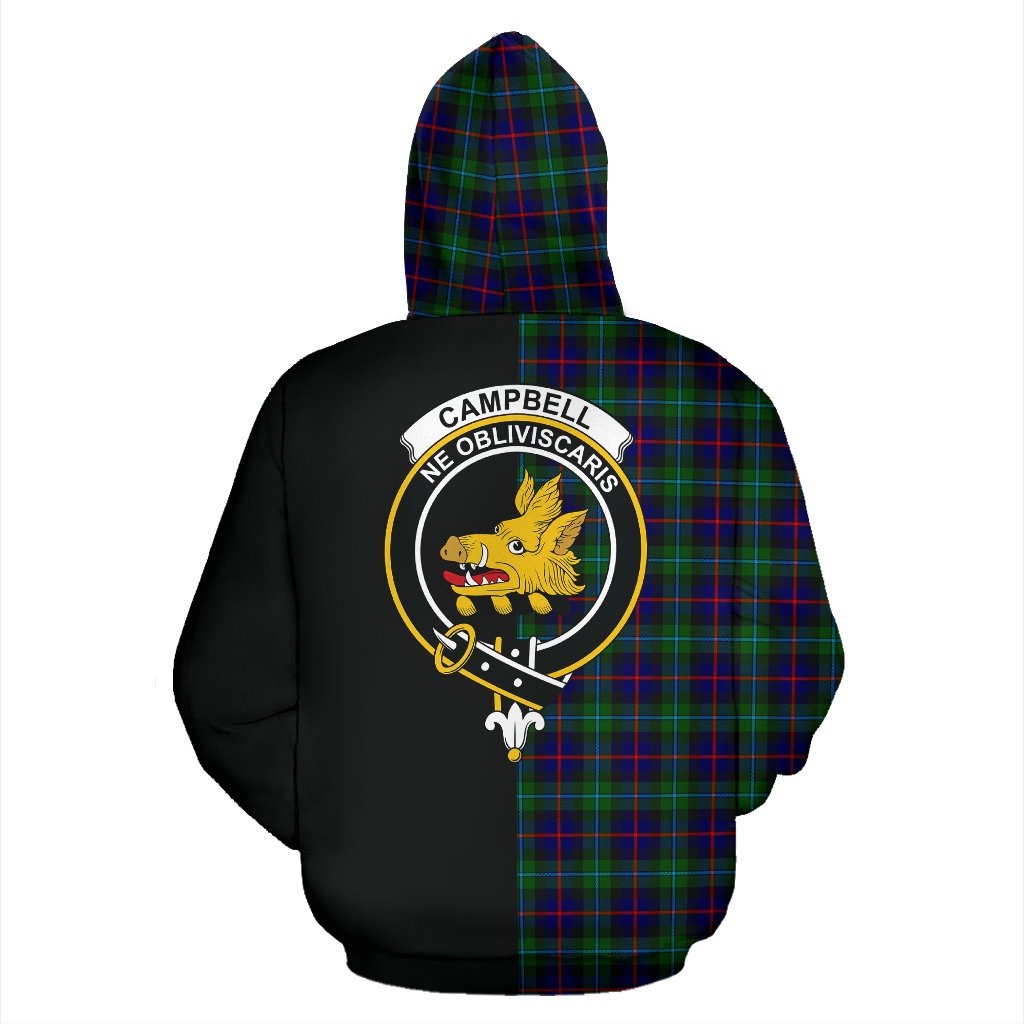 Campbell of Cawdor Modern Tartan Crest Zipper Hoodie - Half Of Me Style