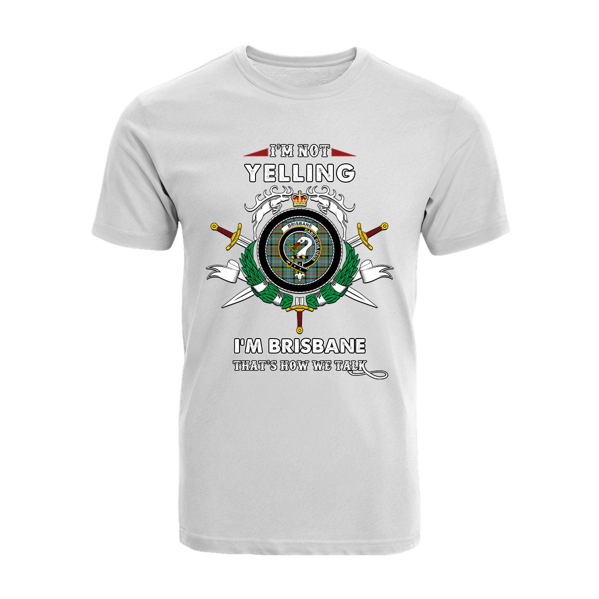 Brisbane Tartan Crest T-shirt - I'm not yelling style