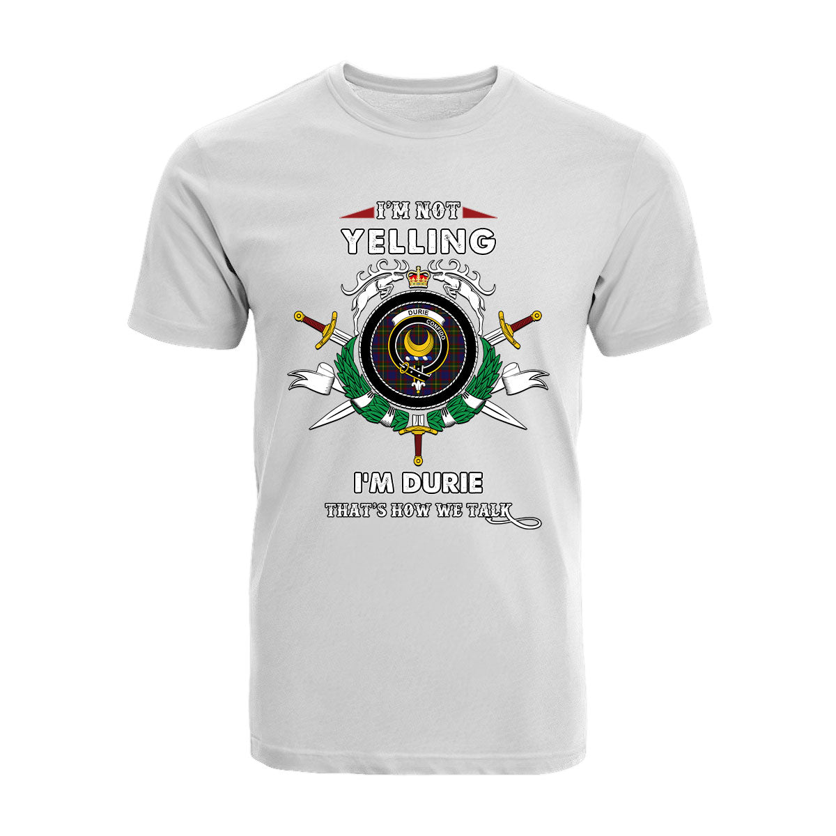 Durie Tartan Crest T-shirt - I'm not yelling style