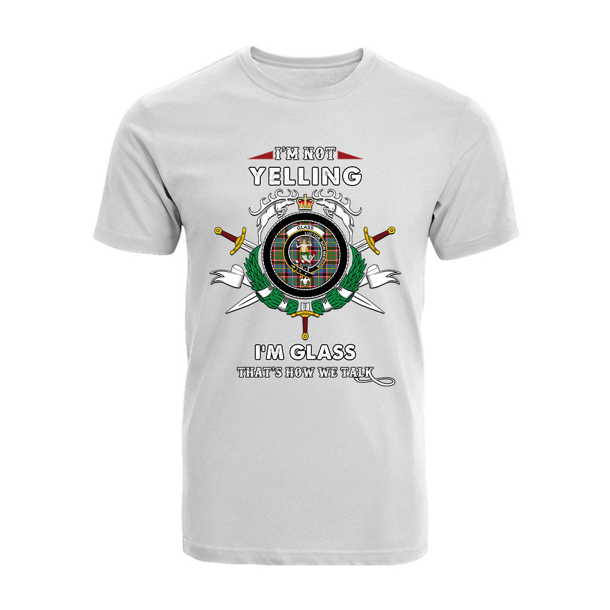 Glass Tartan Crest T-shirt - I'm not yelling style