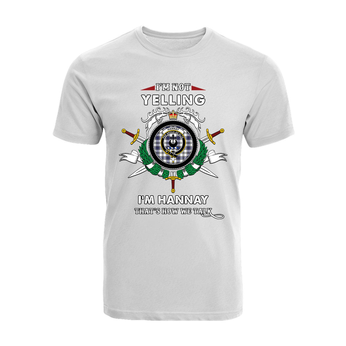 Hannay Tartan Crest T-shirt - I'm not yelling style