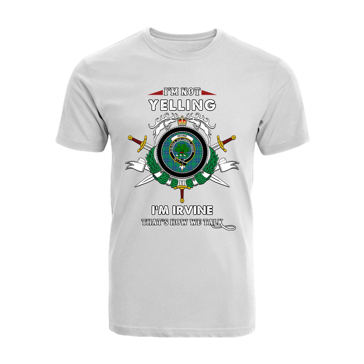 Irvine Tartan Crest T-shirt - I'm not yelling style