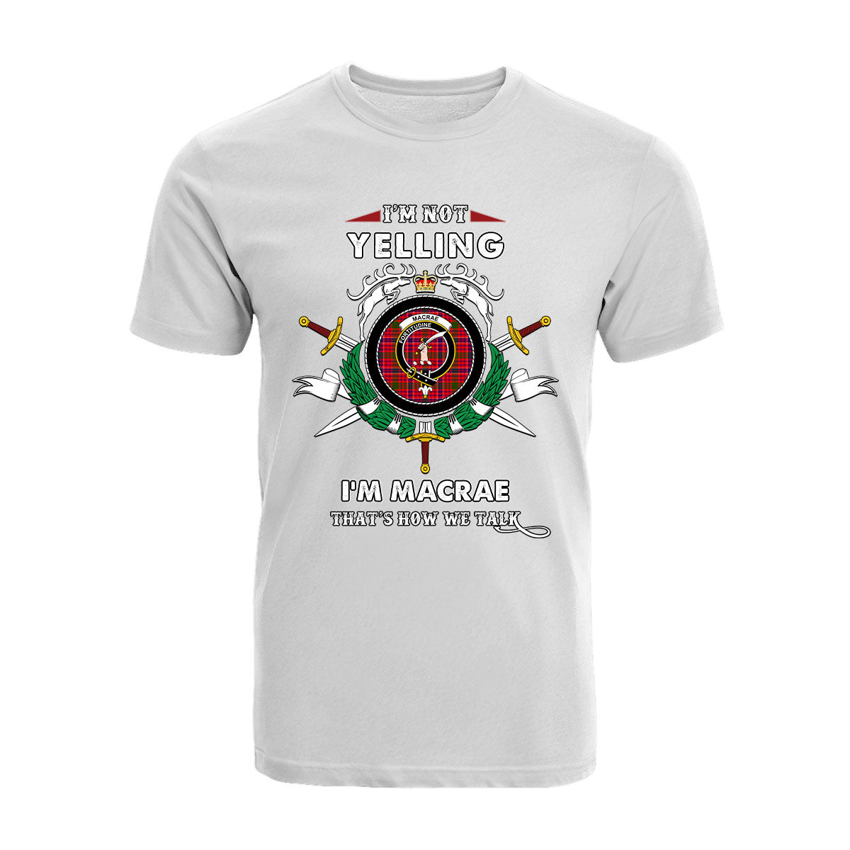 MacRae Tartan Crest T-shirt - I'm not yelling style