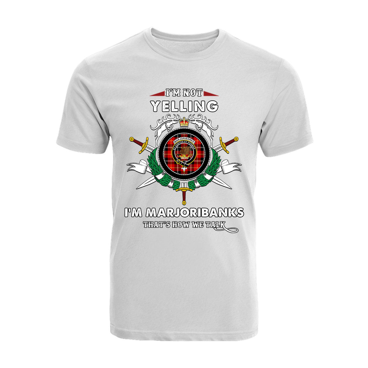 Marjoribanks Tartan Crest T-shirt - I'm not yelling style