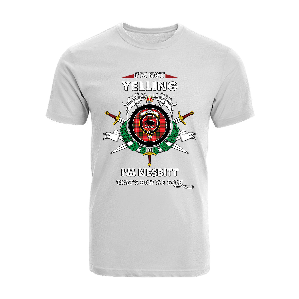 Nesbitt (or Nisbet) Tartan Crest T-shirt - I'm not yelling style