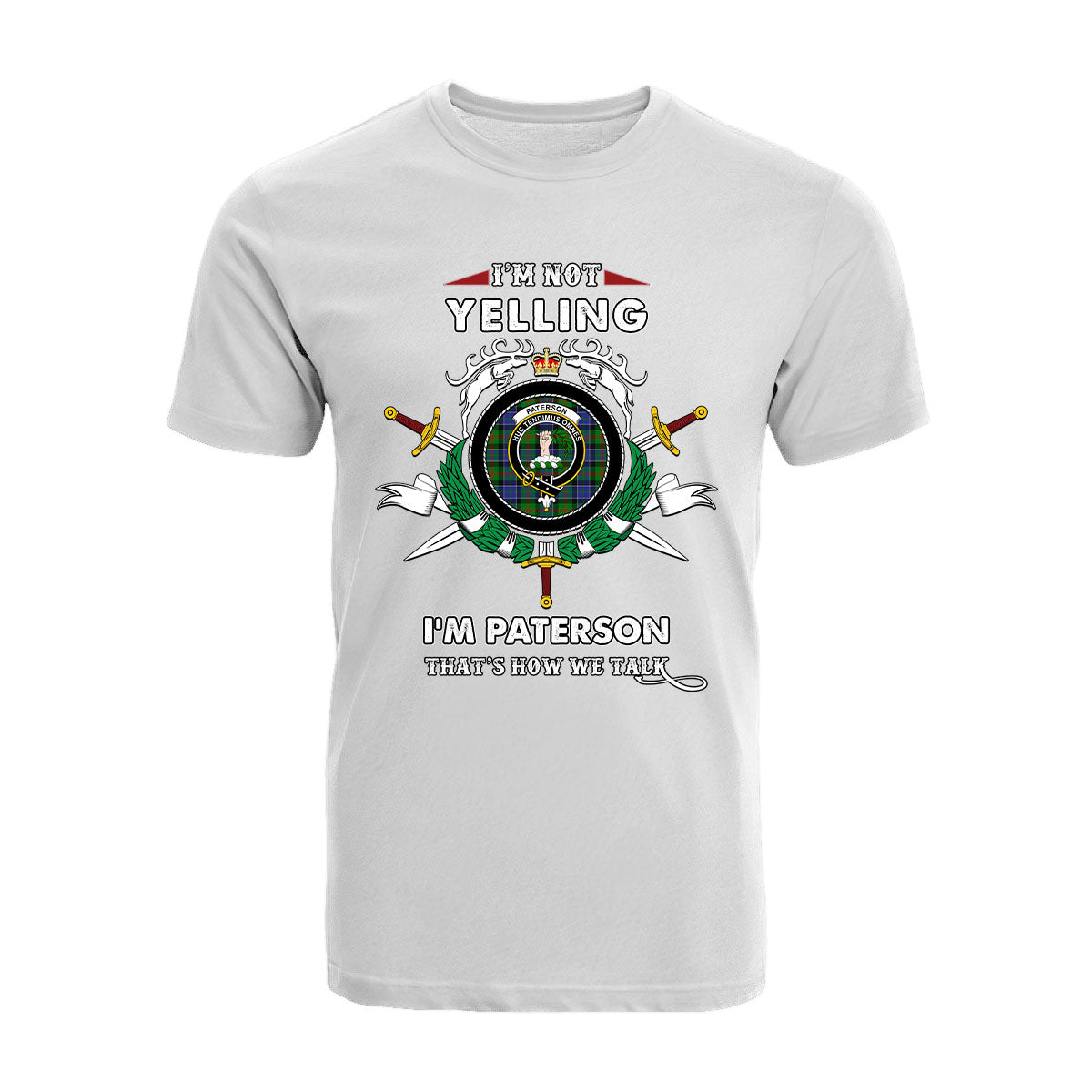 Paterson Tartan Crest T-shirt - I'm not yelling style