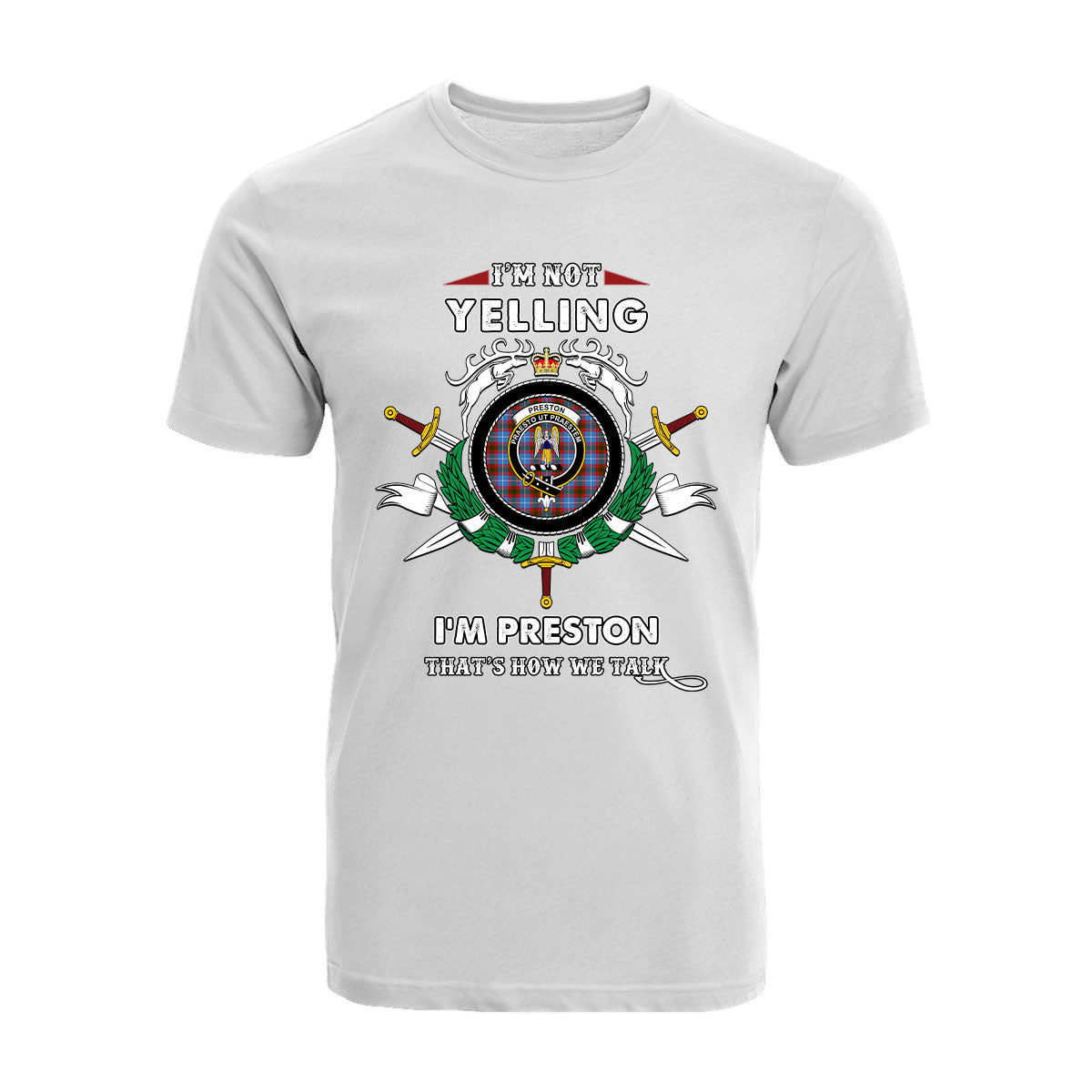 Preston Tartan Crest T-shirt - I'm not yelling style