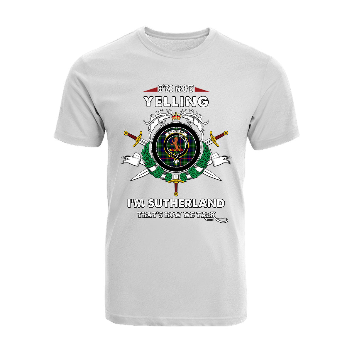 Sutherland II Tartan Crest T-shirt - I'm not yelling style