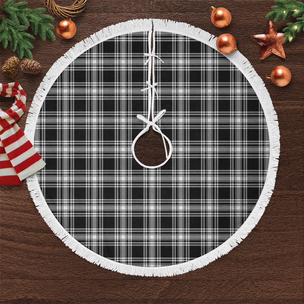 Menzies Black _ White Modern Tartan Christmas Tree Skirt