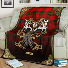 Adair Modern Tartan Crest Premium Blanket - Celtic Stag style