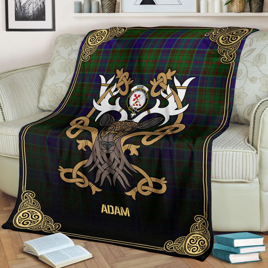 Adam Tartan Crest Premium Blanket - Celtic Stag style