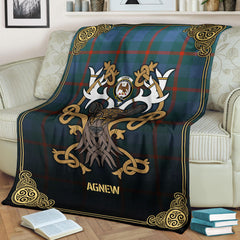 Agnew Ancient Tartan Crest Premium Blanket - Celtic Stag style