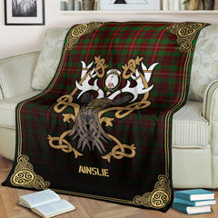 Ainslie Tartan Crest Premium Blanket - Celtic Stag style