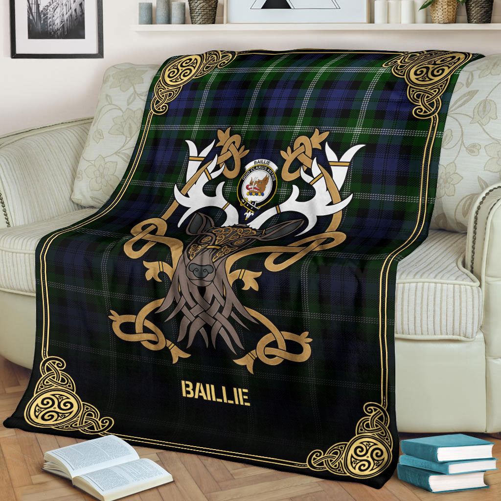 Baillie Modern Tartan Crest Premium Blanket - Celtic Stag style