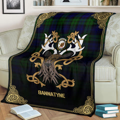 Bannatyne Tartan Crest Premium Blanket - Celtic Stag style