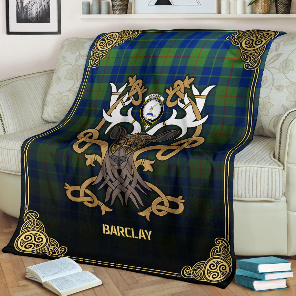 Barclay Hunting Ancient Tartan Crest Premium Blanket - Celtic Stag style