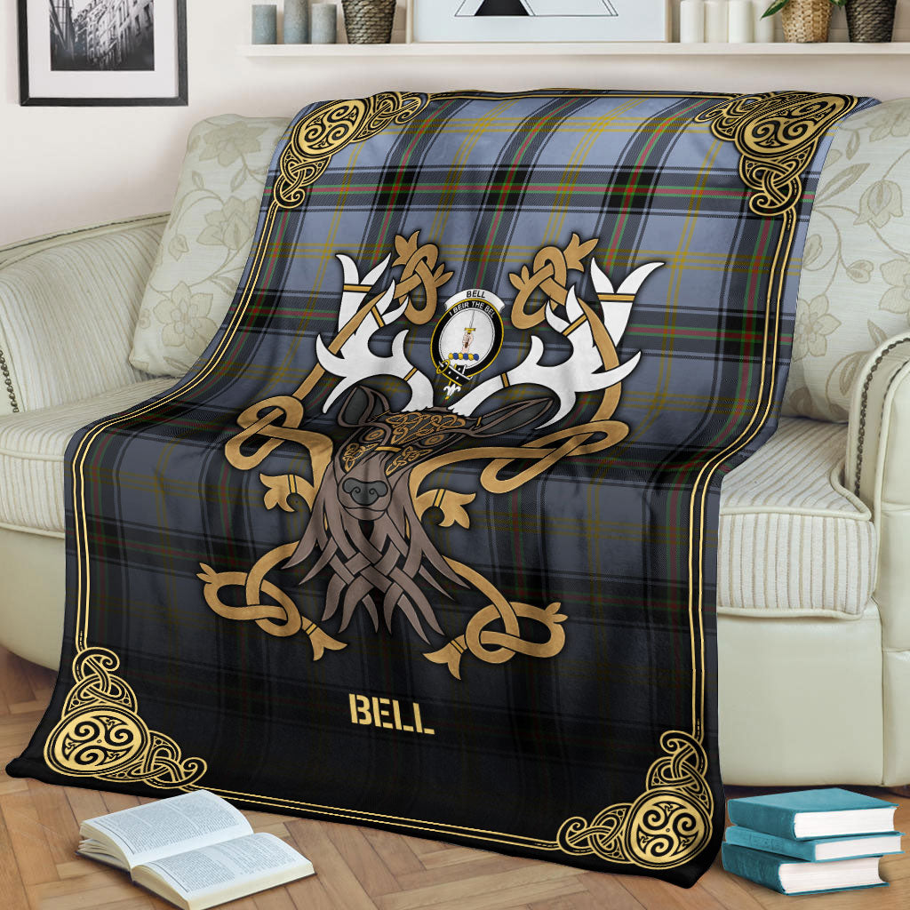 Bell of the Borders Tartan Crest Premium Blanket - Celtic Stag style