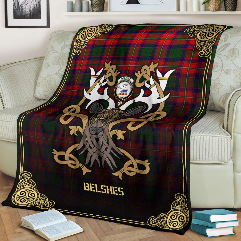 Belshes Tartan Crest Premium Blanket - Celtic Stag style