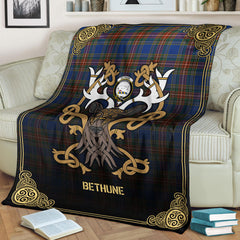 Bethune Ancient Tartan Crest Premium Blanket - Celtic Stag style