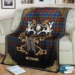 Bethune Modern Tartan Crest Premium Blanket - Celtic Stag style