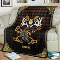 Broun Ancient Tartan Crest Premium Blanket - Celtic Stag style