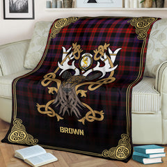 Brown Modern Tartan Crest Premium Blanket - Celtic Stag style