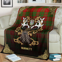 Burnett Ancient Tartan Crest Premium Blanket - Celtic Stag style