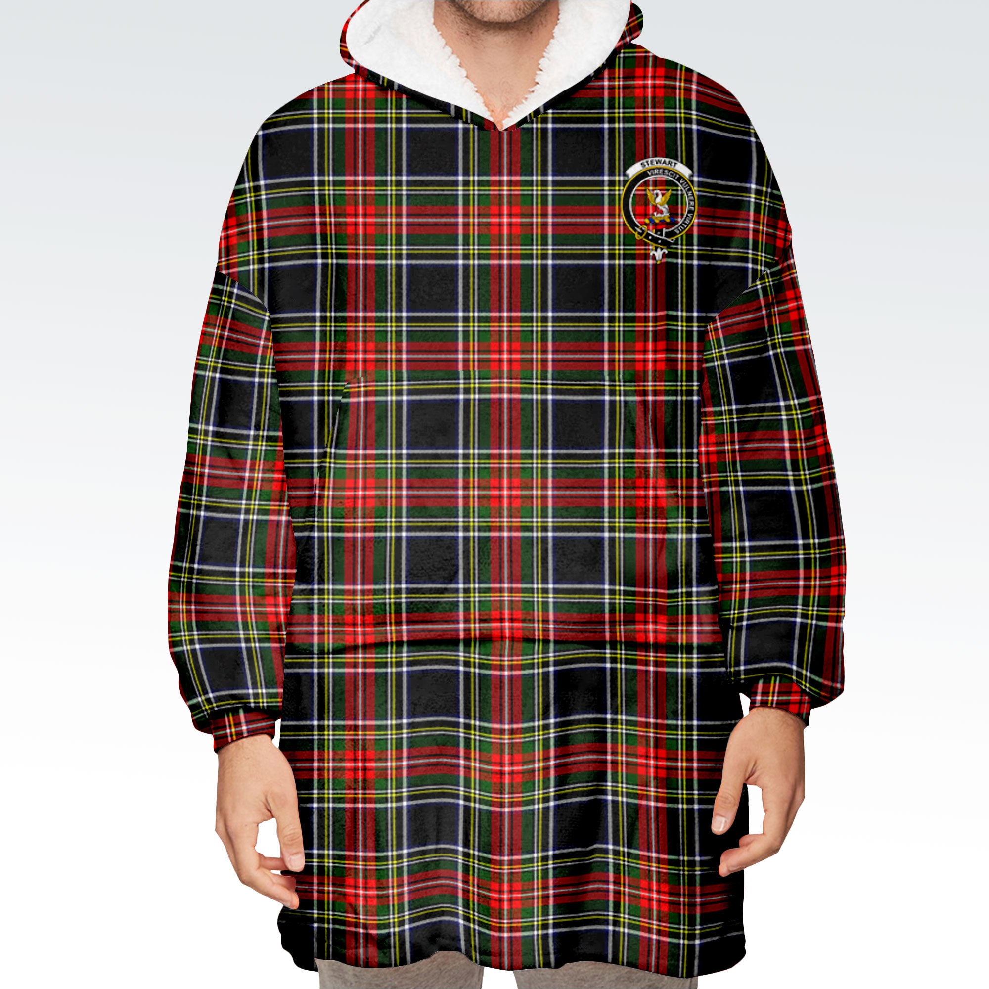 Stewart Black Tartan Hoodie Blanket